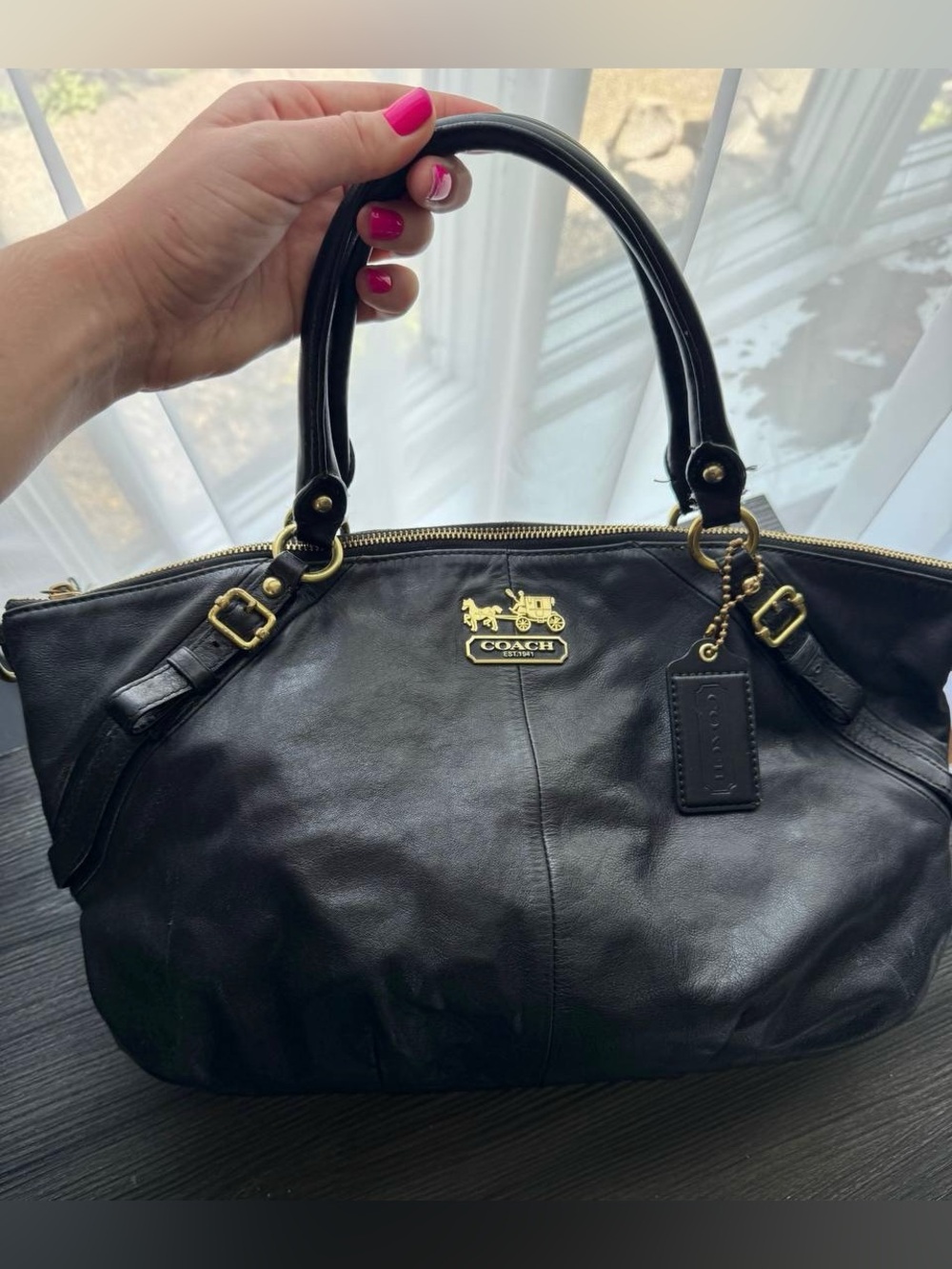 COACH BLACK LEATHER SOPHIA SATCHEL
